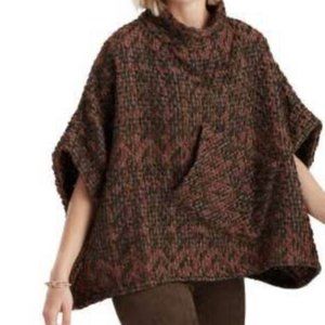 WORLD MARKET Heavyweight Brown Boucle Knit Cape Poncho Women’s Pocket One Size